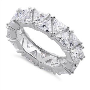 925 Sterling Silver Eternity Triangle Clear CZ Ring